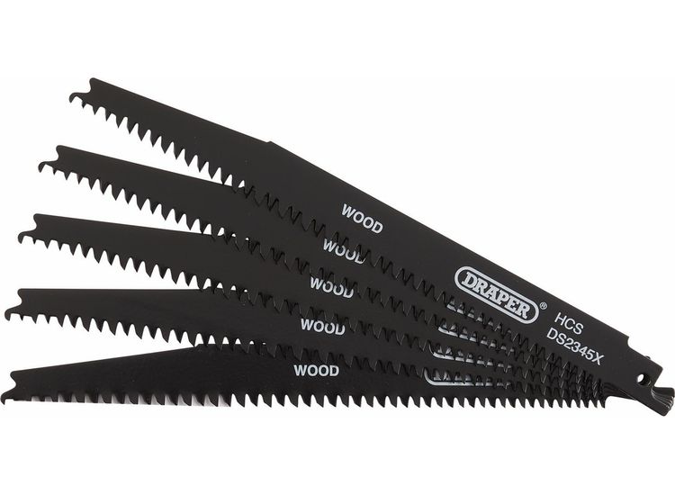 Draper 43063 Reciprocating Saw Blades for Wood and Plastic Cutting, 200mm, 6-10tpi (Pack of 5)