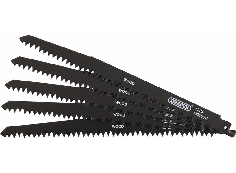 Draper 38803 Reciprocating Saw Blades for Wood Cutting, 240mm, 5tpi (Pack of 5)