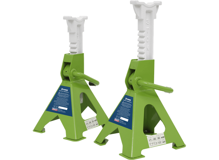 Sealey VS2003HV Axle Stands (Pair) 3tonne Capacity per Stand Ratchet Type - Hi-Vis Green