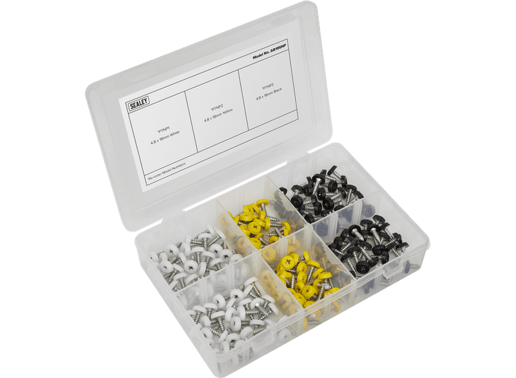Sealey AB195NP Numberplate Screw Assortment 195pc 4.8mm x 18mm Plastic Enclosed Head