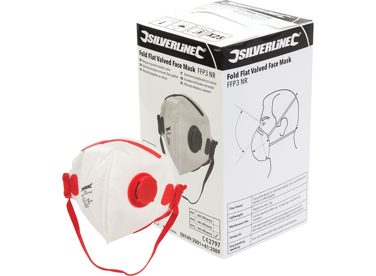 Silverline Fold Flat Valved Face Mask FFP3 NR Display Box 25pk - FFP3 NR White