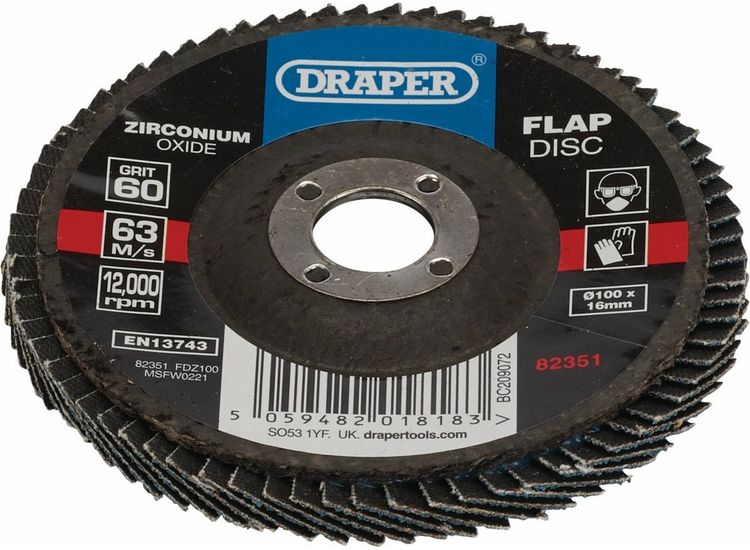 Draper 82351 Zirconium Oxide Flap Disc, 100 x 16mm, 60 Grit