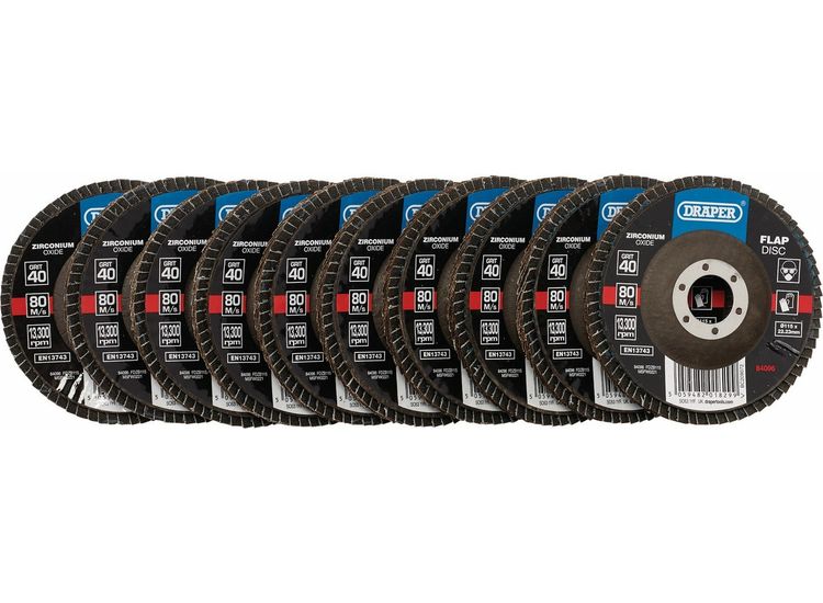 Draper 84096 Zirconium Oxide Flap Discs, 115 x 22.23mm, 40 Grit (Pack of 10)