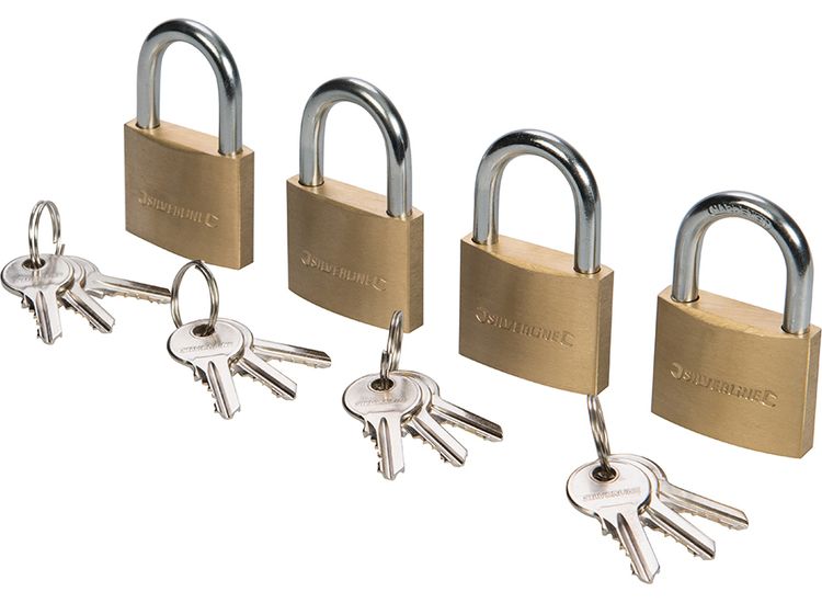 Silverline Brass Padlock Keyed Alike 4pk - 40mm