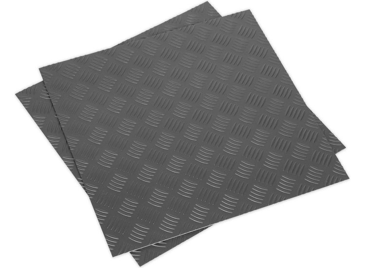 Sealey FT1S Vinyl Floor Tile with Peel &amp; Stick Backing - Silver Treadplate Pack of 16
