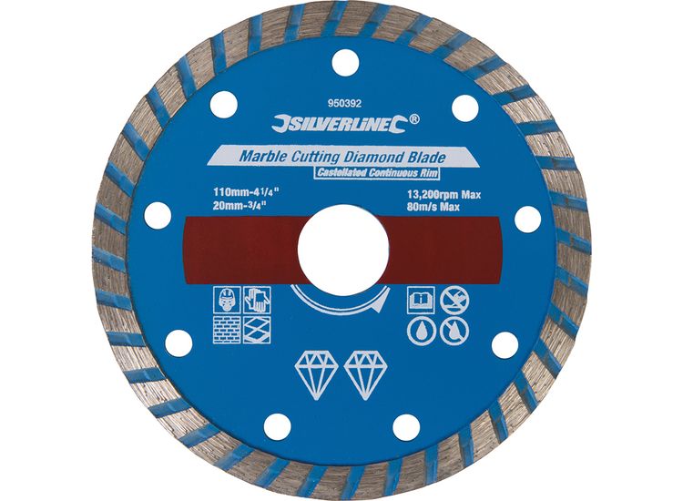 Silverline Marble Cutting Diamond Blade - 110 x 20mm Castellated Continuous Rim