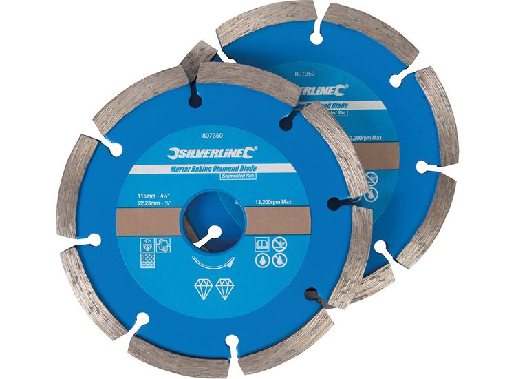 Silverline Mortar Raking Diamond Blade 2pk - 115 x 22.23mm Segmented Rim