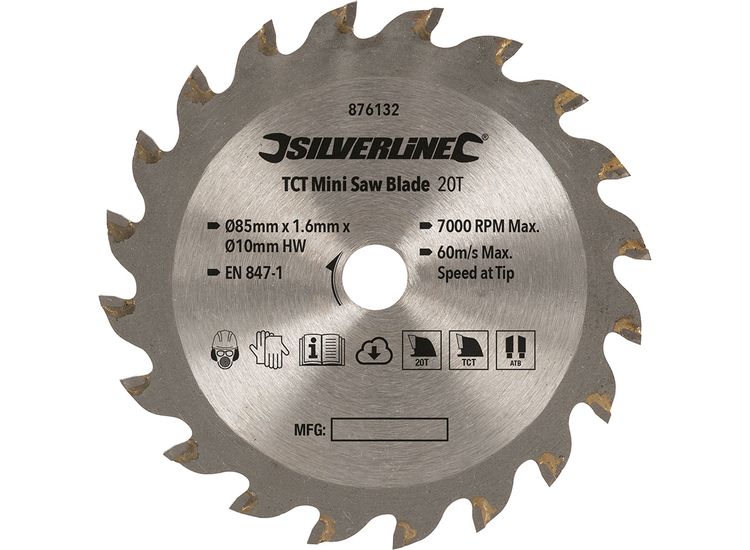Silverline TCT Mini Saw Blade - 85mm Dia - 10mm Bore - 20T