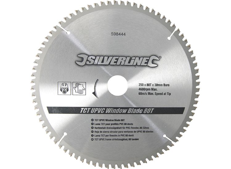 Silverline TCT UPVC Window Blade 80T - 250 x 30 - 25, 20, 16mm Rings