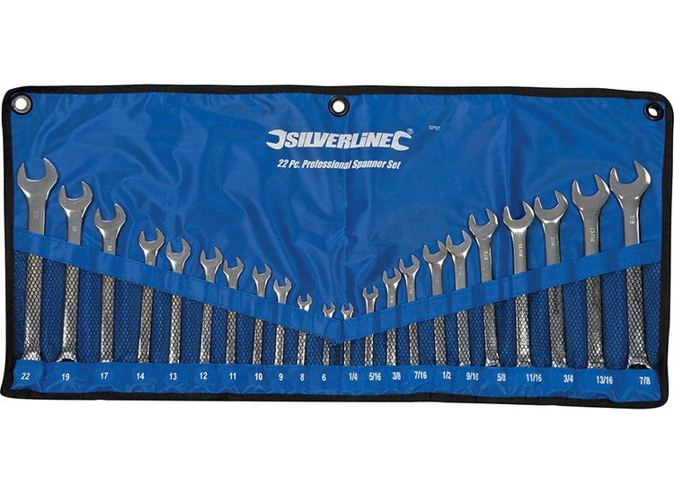 Silverline Combination Spanner Set 22pce - 6 - 22mm &amp; 1/4 - 7/8"