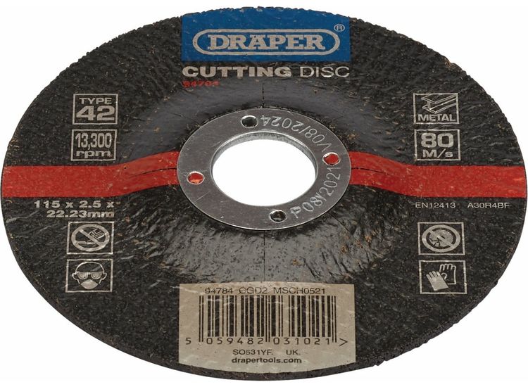 Draper 94784 DPC Metal Cutting Disc, 115 x 2.5 x 22.23mm