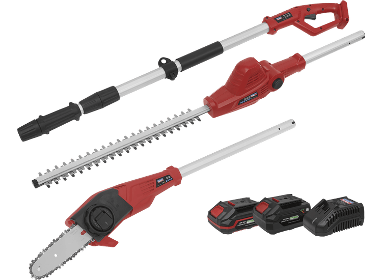 Sealey CP20VTPCOMBO Telescopic Cordless Hedge Trimmer &amp; Chainsaw Kit 20V - 2 Batteries