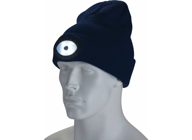 Draper 10007 Beanie Hat with Rechargeable Torch, One Size, 1W, 100 Lumens, Navy Blue