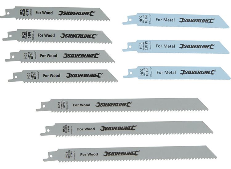 Silverline Recip Saw Blades for Wood &amp; Metal 10pce - HCS - 240 &amp; 150mm