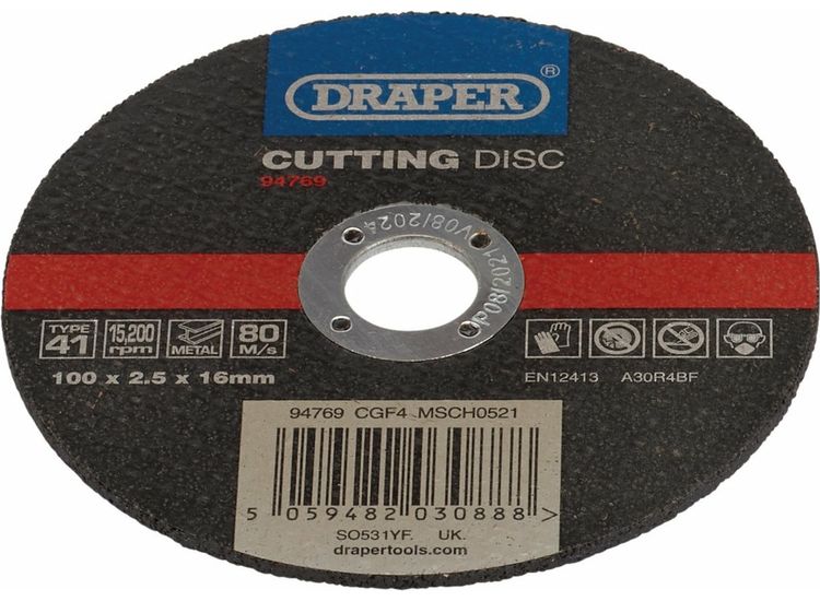 Draper 94769 Metal Cutting Disc, 100 x 2.5 x 16mm