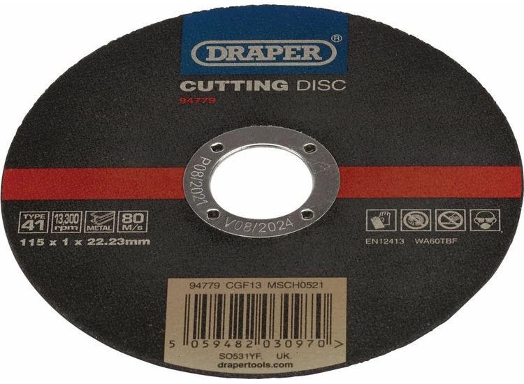 Draper 94779 Stainless-Steel/Inox Metal Cutting Disc, 115 x 1 x 22.23mm