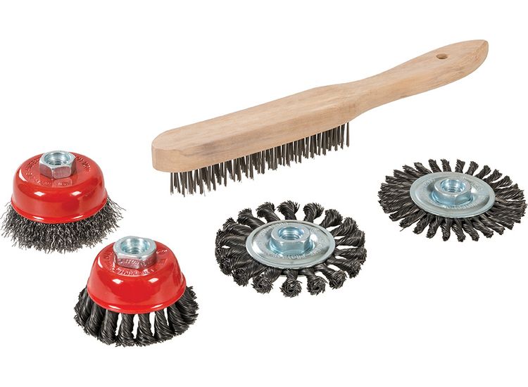 Silverline Wire Brush, Cup &amp; Twist-Knot Wheel Set 5pce - 5pce