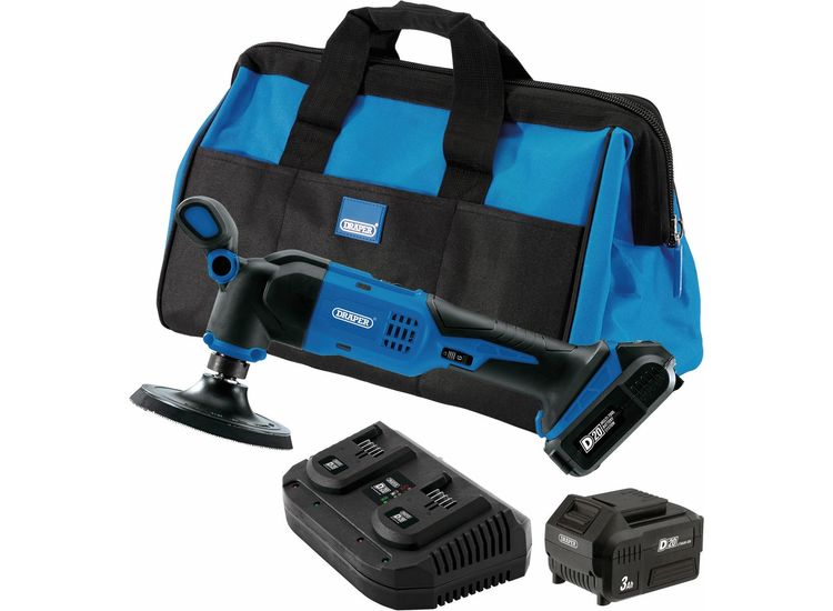 Draper 99735 D20 20V Dual Action Polisher Kit, 125mm, 2 x 3.0Ah Batteries, 1 x Fast Charger