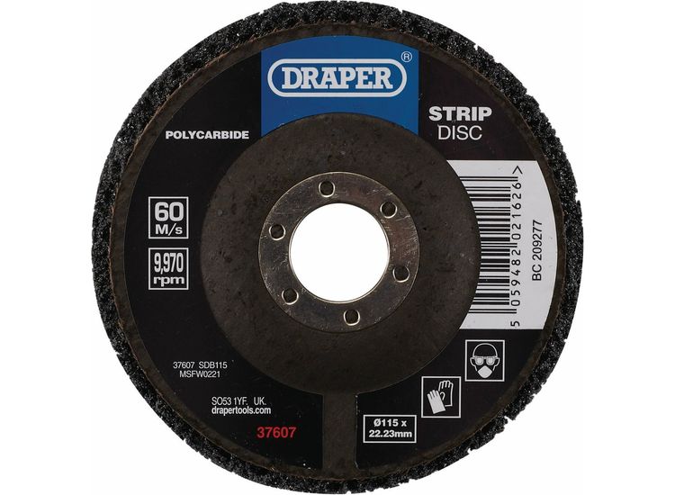 Draper 37607 Polycarbide Strip Disc, 115mm, 22.23mm, 180 Grit, Black