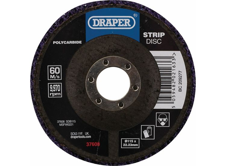 Draper 37608 Polycarbide Strip Disc, 115mm, 22.23mm, 180 Grit, Purple