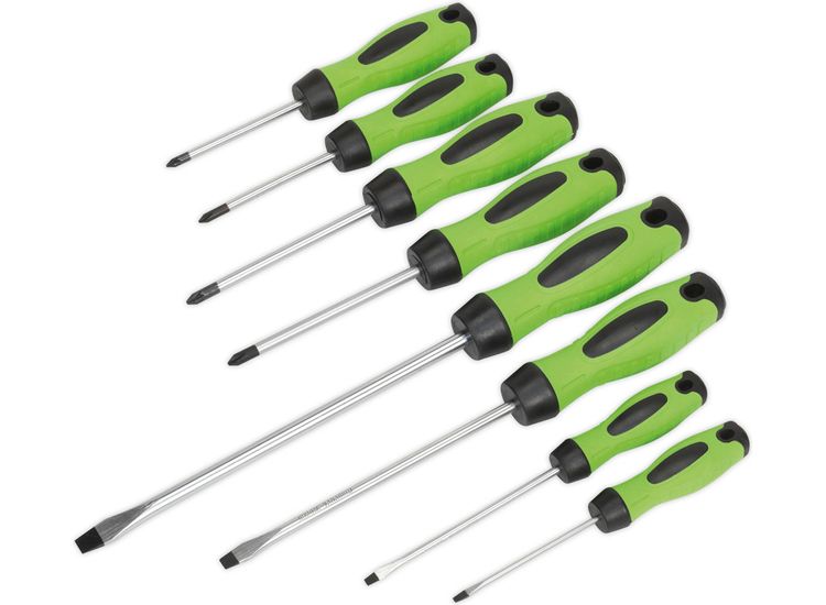 Sealey HV001 Screwdriver Set 8pc Hi-Vis Green