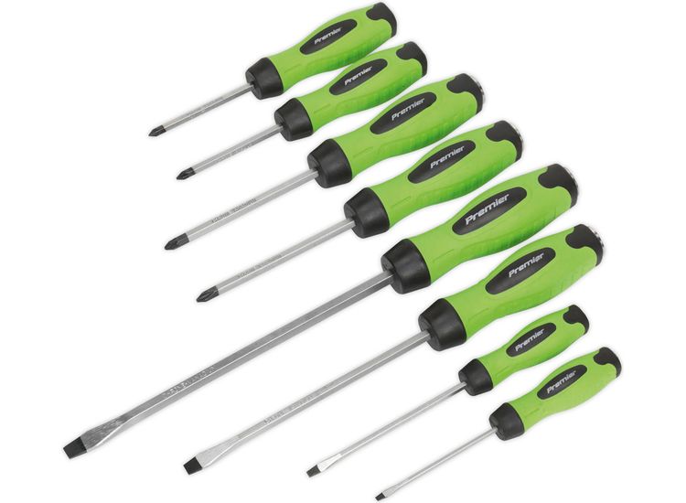 Sealey HV002 Screwdriver Set 8pc Hammer-Thru Hi-Vis Green