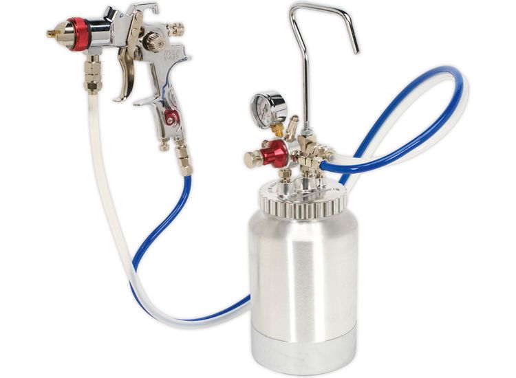 Sealey HVLP-79/P HVLP Pressure Pot System with Spray Gun &amp; Hoses 1.7mm Set-Up