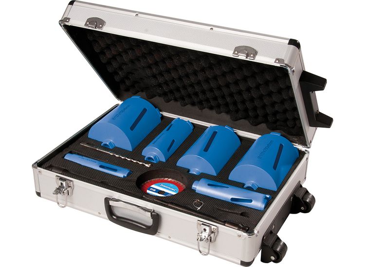 Silverline Diamond Core Drill Kit 6-Core 12pce 38, 52, 65, 107, 117 &amp; 127mm Dia