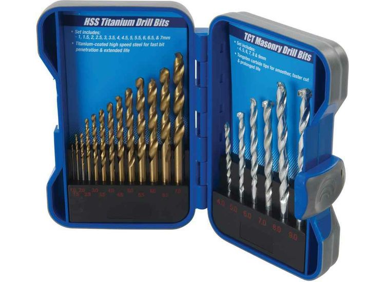 Silverline Titanium-Coated HSS &amp; Masonry Drill Bit Set 19pce 1 - 9mm