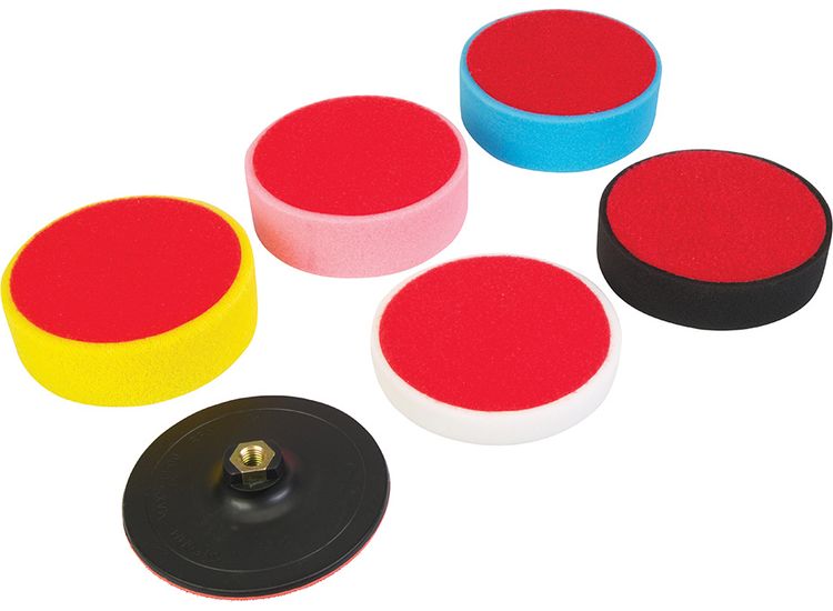 Silverline Hook &amp; Loop Polishing Foam Head Kit 6pce 150 x 50mm
