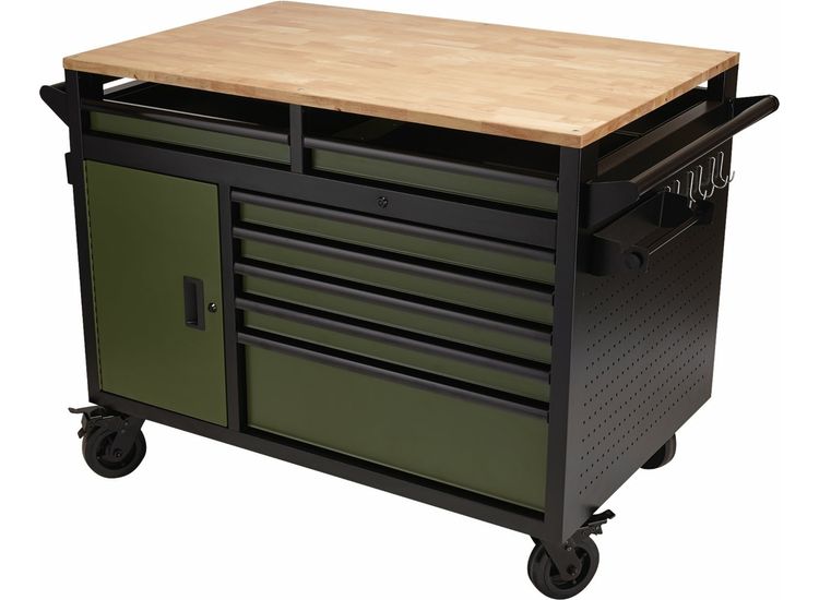 Draper 08269 BUNKER® Multi-Functional Workbench Roller Tool Cabinet, 14 Drawer, 48", Green