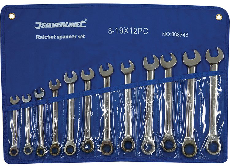 Silverline Fixed Head Ratchet Spanner Set 12pce 8 - 19mm