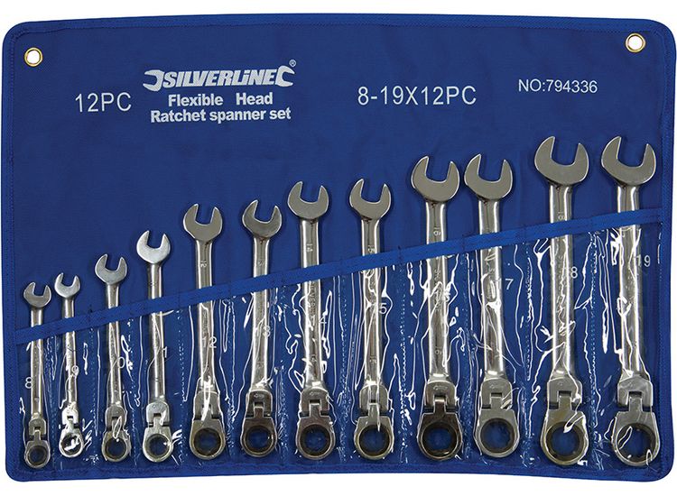Silverline Flexible Head Ratchet Spanner Set 12pce 8 - 19mm