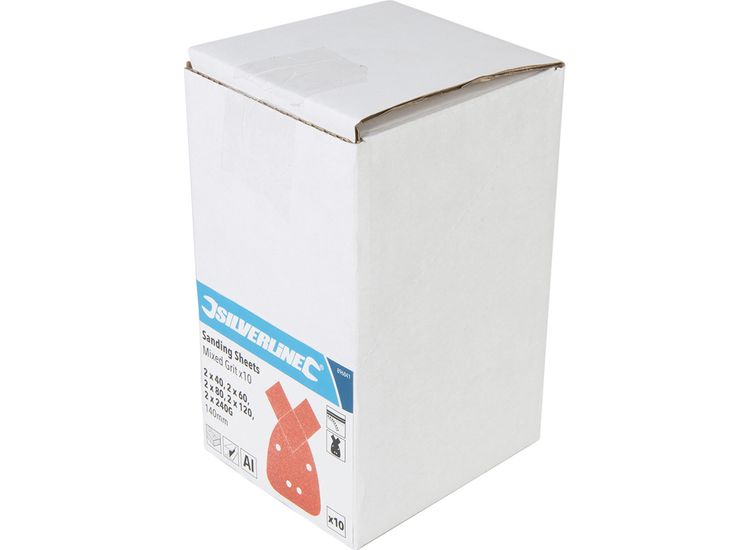 Silverline Hook &amp; Loop Detail Sander Sheets &amp; Tips 140mm 10pk 2 x 40, 2 x 60, 2 x 80, 2 x 120, 2 x 240G