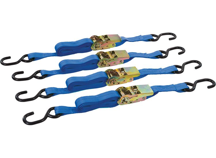 Silverline Ratchet Tie Down Strap S-Hook 4pce 4m x 25mm - Rated 350kg Capacity 700kg