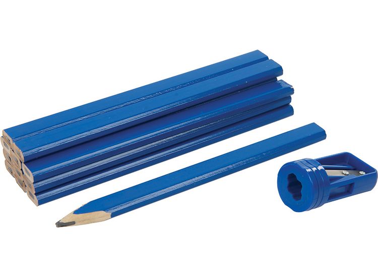 Silverline Carpenters Pencils &amp; Sharpener Set 13pce 175mm