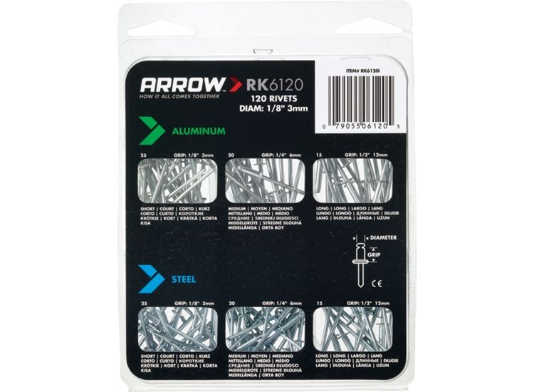 Arrow ARK6120 Assorted Rivets Pack 120