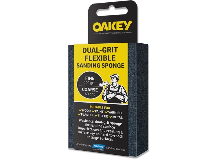 Oakey Dual-Grit Flexible Sanding Sponge - 90 x 65 x 25mm