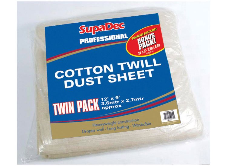 SupaDec CTDS3 Pro Cotton Twill Dust Sheets Twin Pack