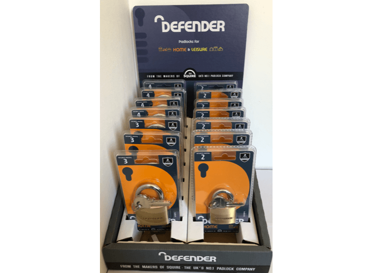 Defender CT10STXDFBP Brass Padlock Counter Top Display