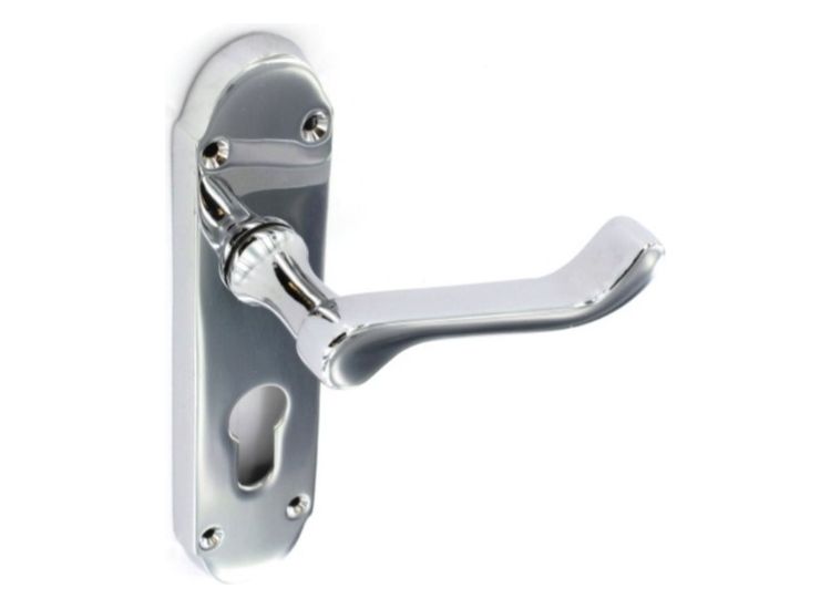 Securit S2713 Chrome Shaped Euro Lock Handles 48mm C/C (Pair)
