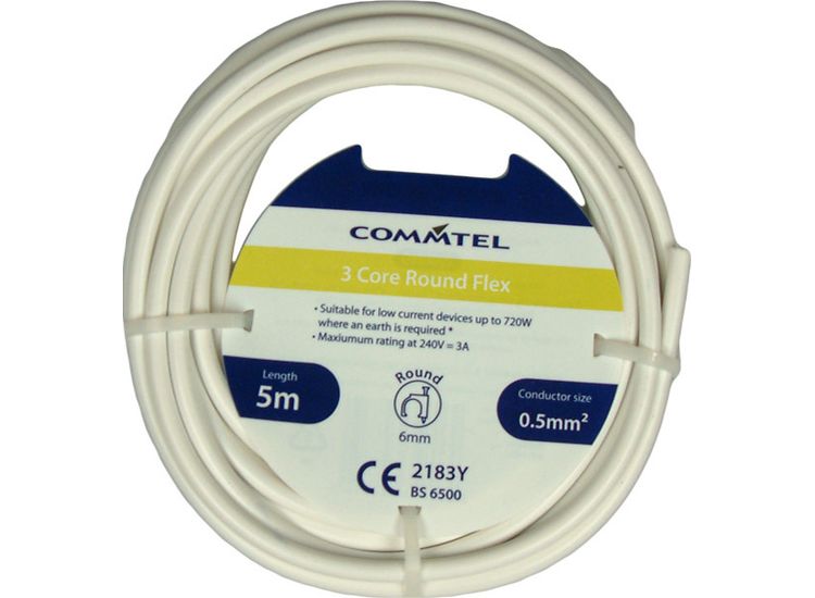 Commtel FLPP013STV 3 Core Round Flex 5m, 0.5mm2