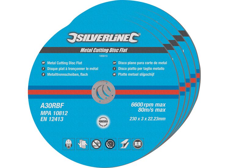 Silverline Metal Cutting Discs Flat 5pk 230 x 3 x 22.23mm