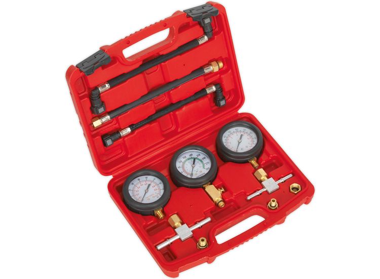 Sealey MS100 Motorcycle Compression &amp; Fuel Pressure Gauge Set 3pc