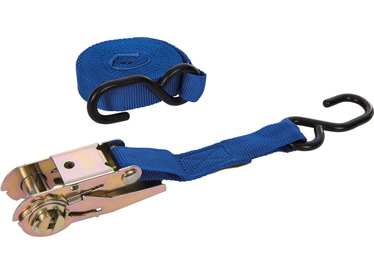 Silverline Ratchet Tie Down Strap S-Hook 4.5m x 25mm - Rated 250kg Capacity 500kg