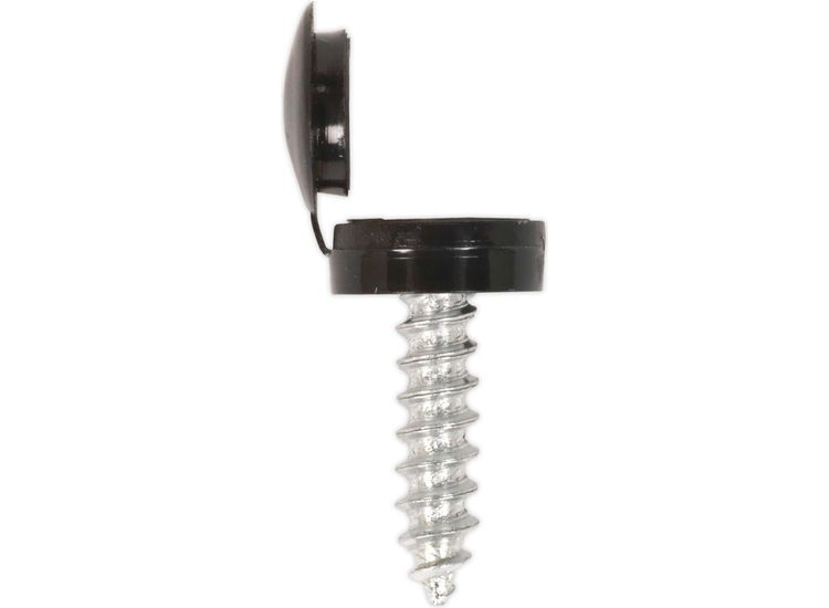 Sealey NPBK50 Number Plate Screw &amp; Flip Cap 4.2 x 19mm Black Pack of 50