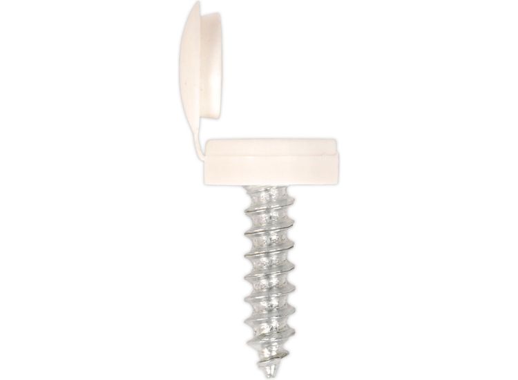 Sealey NPW50 Number Plate Screw with Flip Cap 4.2 x 19mm White Pack of 50