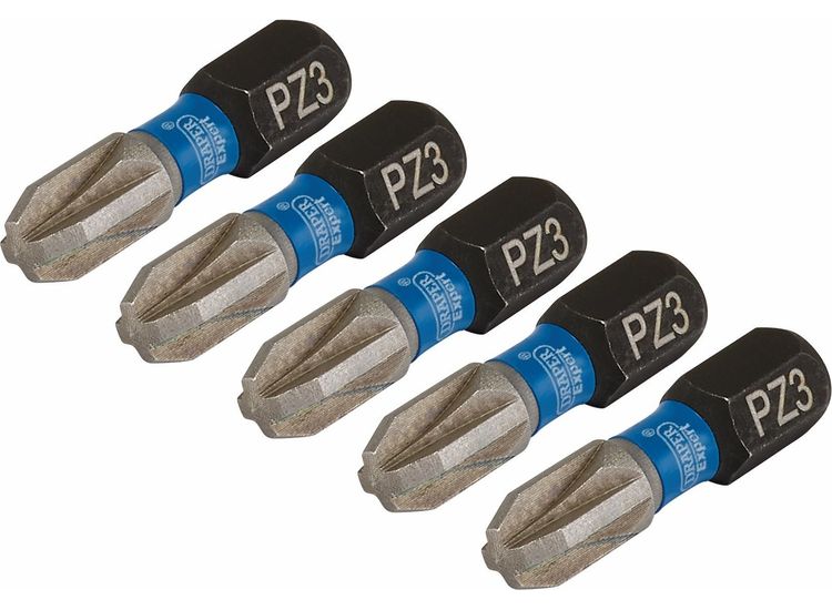 Draper 04975 Draper Expert Pz-Type Impact Screwdriver Bits, No.3 X 25Mm, 1/4" Hex (Pack Of 5)