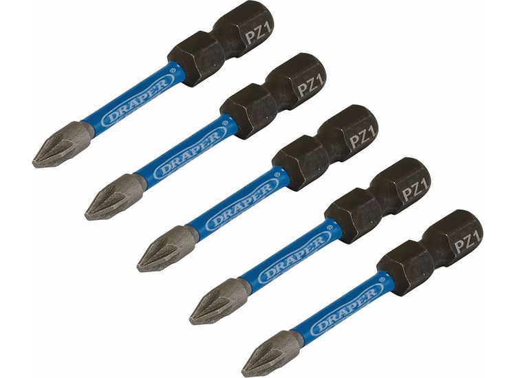 Draper 05646 Draper Expert Pz-Type Impact Screwdriver Bits, No.1 X 50Mm, 1/4" Hex (Pack Of 5)