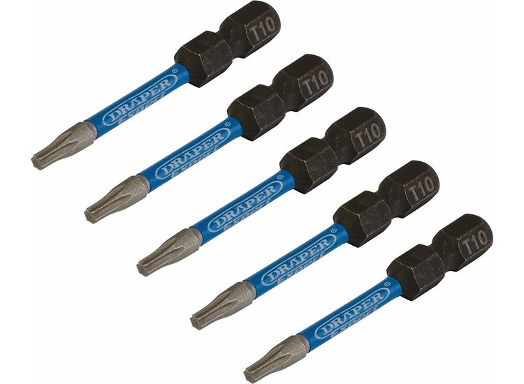 Draper 05649 Draper Expert Tx-Star Impact Screwdriver Bits, T10 X 50Mm, 1/4" Hex (Pack Of 5)